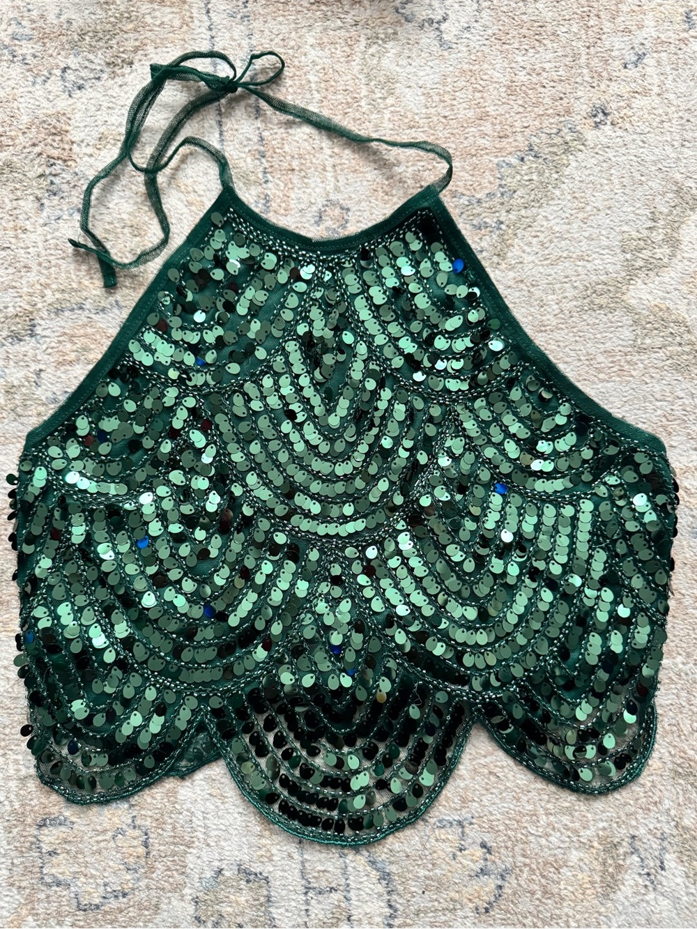12th Tribe Cleo Sequin Halter Top Emerald Open Back Party Women Size M NWT - Picture 3 of 4